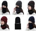 Wintermütze Warmer Beanie Strick Mütze Maske mit Schal Set Damen Herren Unigröße