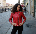 Damen moto perfecto biker rot lederjacke caferacer motorrad vintage Erbo