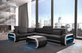 Ecksofa Leder Designercouch Sofa LED Ledersofa Schwarz Eckcouch Verona L Form