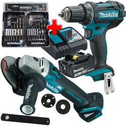 Makita Akku-Combo Set 18V Winkelschleifer DGA504 Bohrschrauber DDF482 3,0Ah