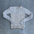 GUESS Damen Pullover mit Fransen Langarm Gr. XS Fuzzy Strickpullover 10016 Beige