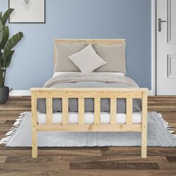 Einzelbett 90x200cm Natur Massiv Holz Bett Jugendbett mit Lattenrost Kinderbett