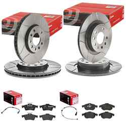 brembo MAX BREMSSCHEIBEN + BELÄGE VORNE+HINTEN passend für OPEL VECTRA C  SIGNUMVA 285x25mm // HA 278x12mm // mit WARNKONTAKT