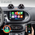 9" 2+64G Android 14 Autoradio Navi GPS BT Carplay für Smart Fortwo Forfour 453