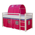 Hochbett 90x200 Kinder Weiß Bett Holz Stockbett Vorhang Tunnel Pink Homestyle4u