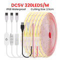 5V USB DC COB LED Strip Streifen Wasserdicht Schlauch Lichtleiste Lichtband IP67