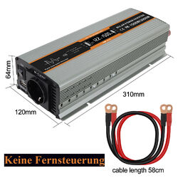 1500W 2500W Reiner Sinus Spannungswandler Wechselrichter Fernbedienung 12V-230V