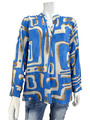 Made in Italy blau Tunika Bluse langarm V-Ausschnitt Muster 36 38 40 42