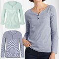 TOM TAILOR Damen Gestreiftes Langarm Shirt mit Henley Stretch Oberteil NEU