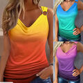 Damen Gradient Slim Trägershirt Sommer V-Neck Tank Tops Strand Weste Camisole DE