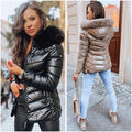 Damen Steppjacke mit Fellkapuze für Winter Kurz Winterjacke DSTREET S-2XL