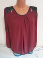 Chiffonshirt S 36/38 Shirt mit Spitze rot Blusenshirt langarm Bluse Damen Tunika