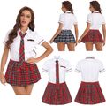 Damen Sexy Schulmädchen Uniform Outfit Schule Kleid Dessous Karneval Kostüm Set