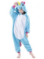 Blaues Einhorn Onesie Kinder Tier Kostüme Schlafanzug Kostüm Gr. 85 cm 2-4J.