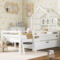 Hausbett Kinderbett Massivholz Hochbett 90x200 Lattenrost mit Leiter & Schublade