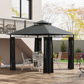 Outsunny Pavillon ca. 3 x 3 m Gartenzelt mit Seitenwand Partyzelt mit Doppeldach