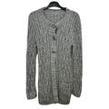 Handgestrickte Longline Strickjacke passt UK 8-10 Zopfmuster grau Taschen Grobstrick