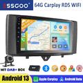 9" Android 13 DAB+ Autoradio GPS Navi Carplay 64G Für Smart Fortwo 451 2011-2015