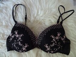 Neu Set Passionata BH Schwarz Stickerei rosa romantisch 75C Push up mit Slip 36