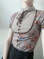 Velvet Kitten Shirt geblümt braun-grau blau S 36 vintage elegant victorian goth