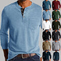 Herren Henley T-Shirt Freizeithemd mit Knopfleiste Basic Tops Langarmshirt Hemd