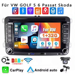 DAB+ 1+32G Autoradio Carplay GPS Für VW Golf 5 6 Polo T5 Touran Passat KAM MIK