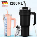 Thermobecher mit Strohhalm und Henkel, 1200ml 40oz Kaffeebecher To Go mit Deckel