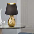 LED Design Lese Tisch Leuchte Keramik gold Ananas Beistell Lampe Textil schwarz 