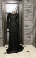 Designer-Abendkleid aus Leder mit Satinrock, schwarz, S