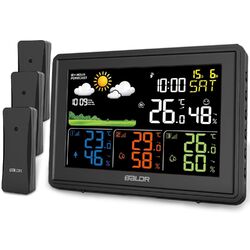 WETTERSTATION FUNK MIT INNEN AUSSENSENSOR DIGITAL FARBDISPLAY THERMOMETER WECKER