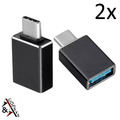 2x Adapter OTG USB 3.0 USB A Buchse auf USB C Typ C Stecker Samsung Lang Schwarz