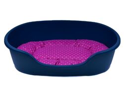 Hundebett Hundekorb blau + Kissen Tupfen pink