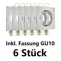 LED Einbaustrahler Rahmen GU10 Fassung 6er Pack Set 230V Eckig schwenkbar EDO