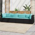 4-tlg. Garten-Lounge-Set mit Kissen Schwarz Poly Rattan