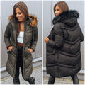 Damen Steppjacke mit Fellkapuze Jacke für Winter Halblang Winterjacke DSTREET