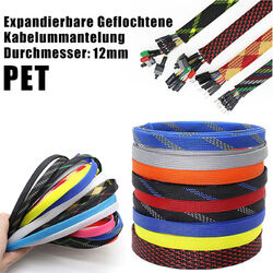 Geflechtschlauch Gewebeschlauch Kabelschlauch PET Kabelschutz Meterware 12.0mm