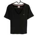 Tommy Hilfiger Jeans Damen Schwarz V-Ausschnitt T-Shirt Größe L