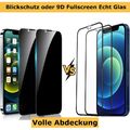 2x Panzerfolie Fullscreen Glas Blickschutz für iPhone 16 15 14 13 12 11 Pro Max