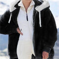 Frauen Plüsch Tops Warme Winterjacke Teddyfell Fleecejacken Kapuzen Mantel Coat