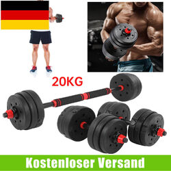 2 in 1 20kg Hantelset Langhantel Kurzhanteln Set Krafttraining Gewichte