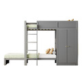 Etagenbett Massivholz Kinderbett 90x200cm mit Kleiderschrank und Fallschutz Grau