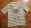 wNeu BIBA T-Shirt Gr.1 36/38 gestreift taupe weiß bestickt Kurzarm bedruckt
