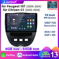 4+64GB Android 13 Autoradio 4G GPS NAVI CarPlay Für Peugeot 107 Toyota Aygo DAB+