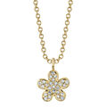 Diamant Blume Anhänger Halskette 14K Gelbgold 0.07CT Rund Natürlich Verstellbar