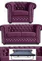 CHESTERFIELD SET 1+2+3 SITZER KRISTALLSTEINE SOFA SESSEL SCHLAFSOFA LILA STOFF