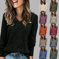 Damen Pullover Strickpullover Pulli V Neck Sweater Langarm Oberteile Strickhemd