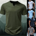 Henley-T-Shirt Für Herren Mit V-Ausschnitt Kurzarm Slim Fit Golf Freizeit* ∑