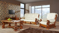 Klassische Sofagarnitur Couch Polster Sitz Garnitur Sofa Leder Holz 3+2+1 Set