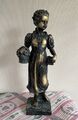 Skulptur Statue Blumen Mädchen mit Korb Bronze Patina Antik-Stil H36cm Kunstguss