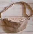 schöne Bauchtasche Handmade beige Cord crossbodybag Gürteltasche silber Zubehör 